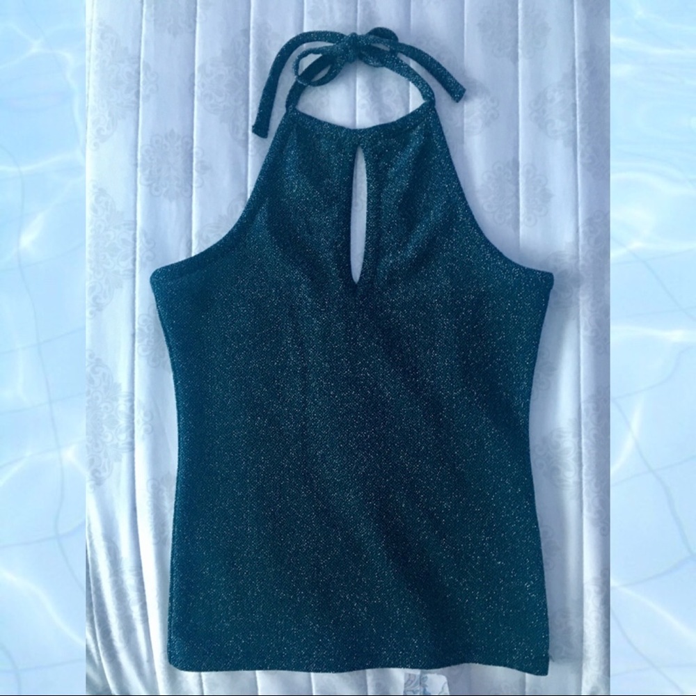 TOPSHOP teal metallic top